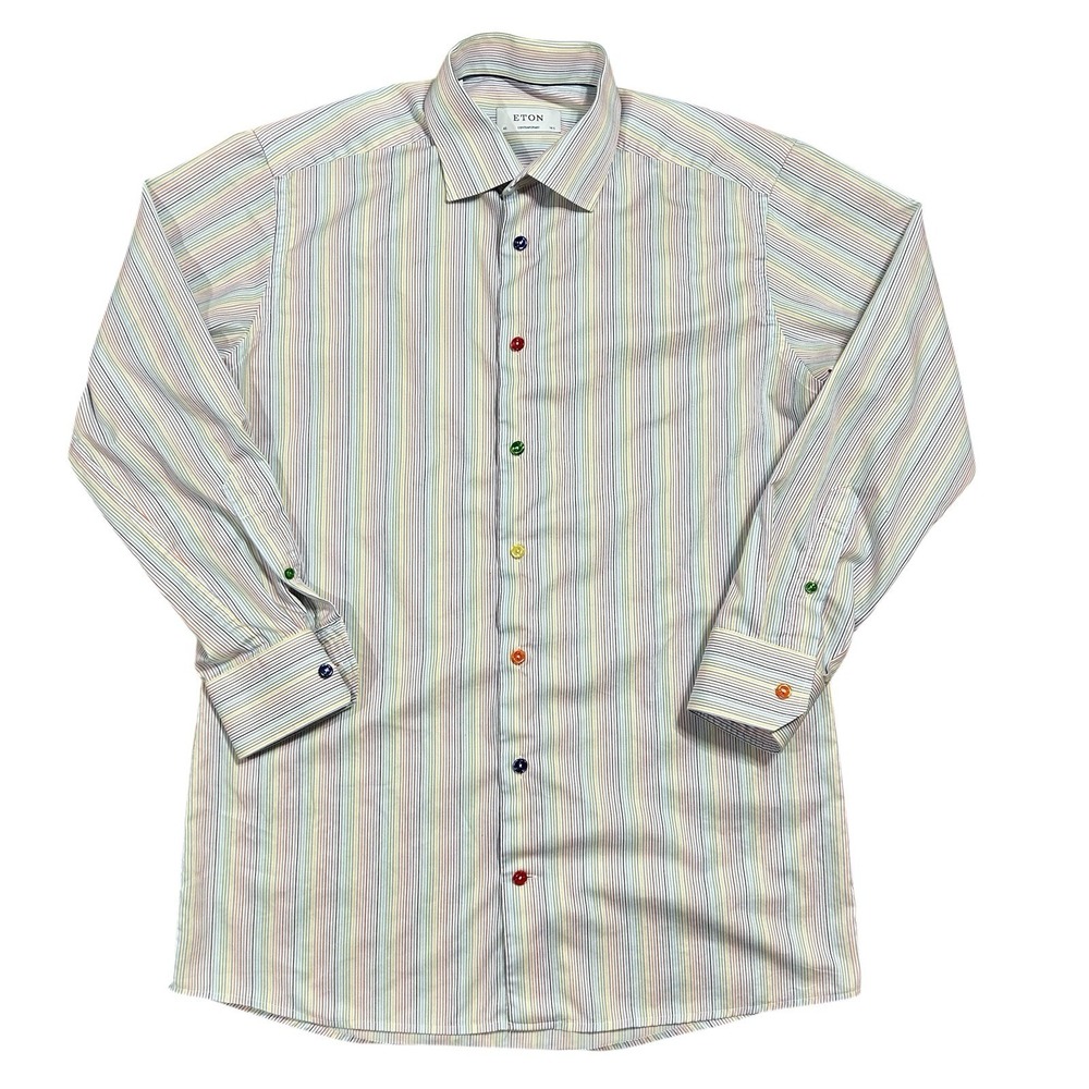 ETON Dress Shirt Mens 16 1/2 42 Rainbow Stripe Contemporary Multicolor‎ Buttons